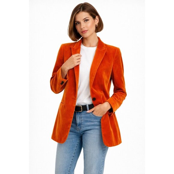 J.CREW Jackets & Blazers - J CREW parke velvet velour jacket blazer orange 6 one button preppy academia
